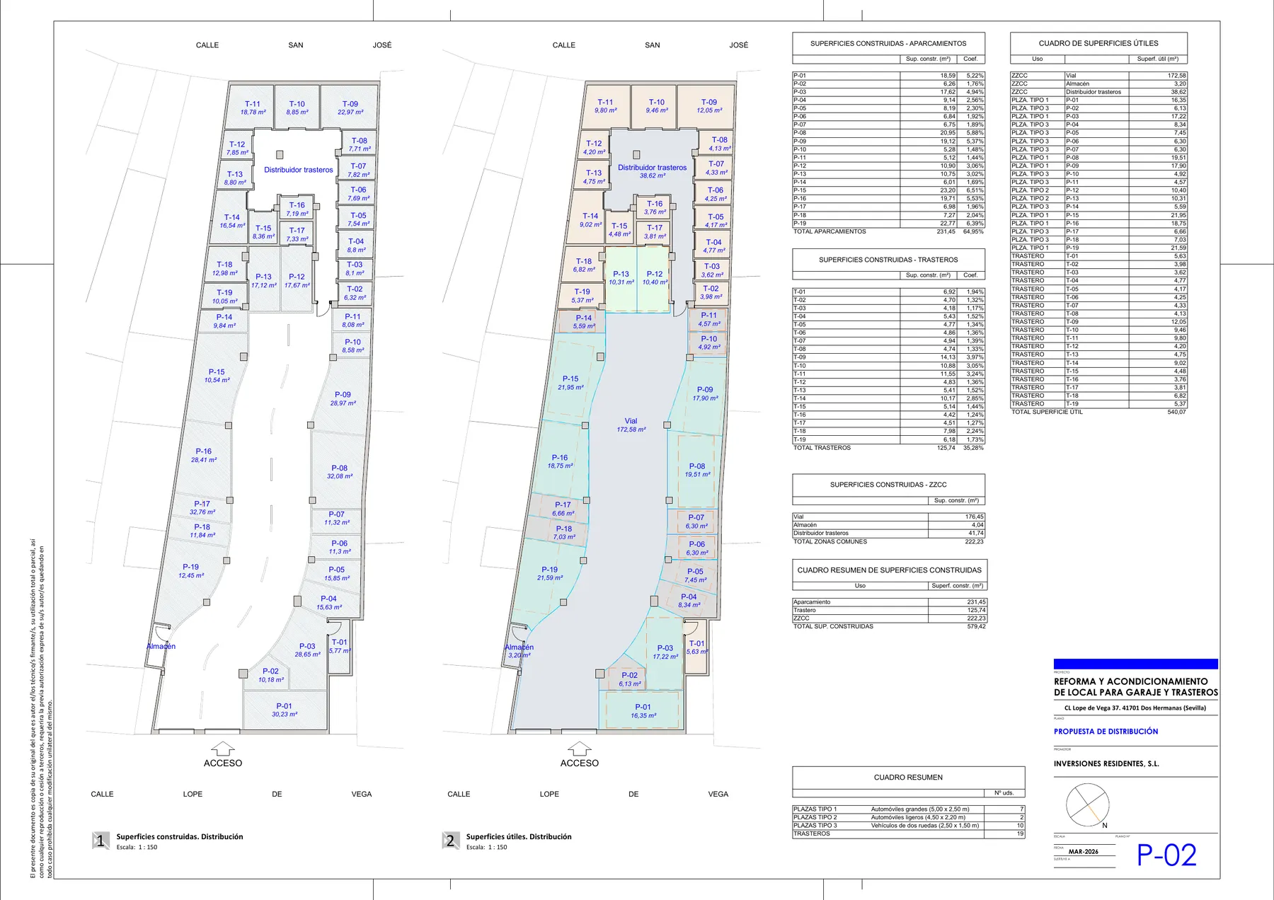 Planta general Dos Hermanas: distribución de plazas y trasteros
